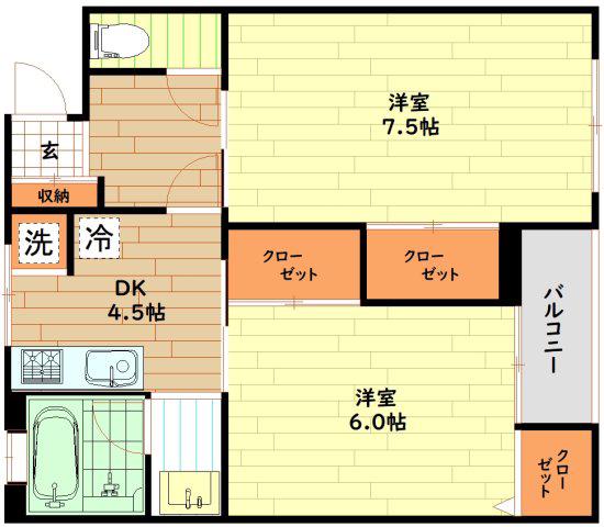 REFINE西九条(2DK/4階)の間取り写真