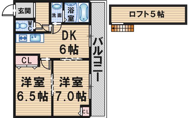 GARDEN TREE岡町(2DK/3階)の間取り写真