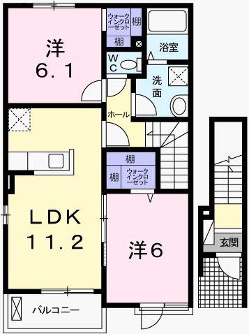 グランデ光祥1(2LDK/2階)の間取り写真