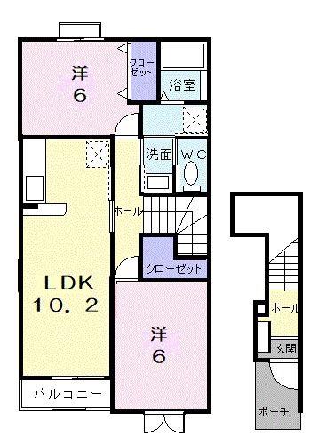 ヒルズ・サンハイムA(2LDK/2階)の間取り写真
