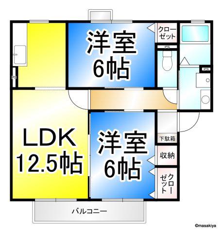 シェリール朝陽(2LDK/2階)の間取り写真