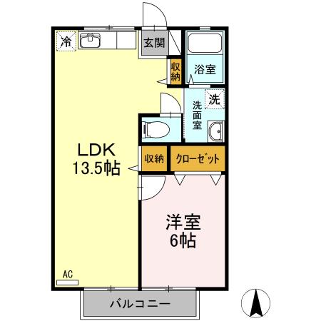 サニーヒル大峯台 B棟(1LDK/2階)の間取り写真