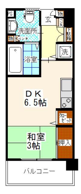 エスタシオン高砂(1DK/4階)の間取り写真