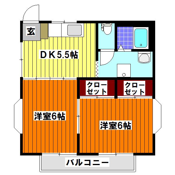 ドミールB(2DK/1階)の間取り写真