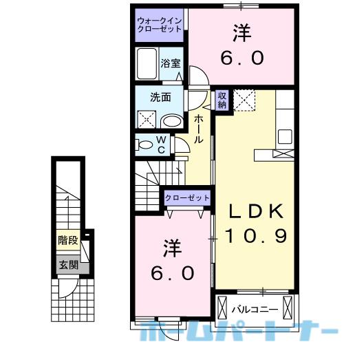 コンフォート アシロI(2LDK/2階)の間取り写真