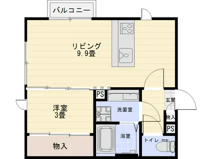クローバータウンA棟(1LDK/2階)の間取り写真
