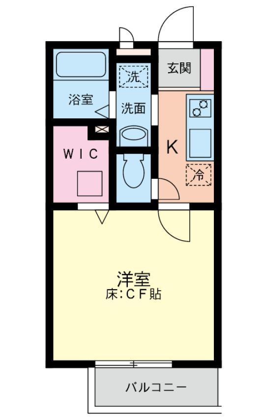 ソレジオ鳥山(1K/2階)の間取り写真