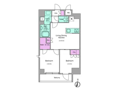 ドゥーエ日暮里(2LDK/7階)の間取り写真