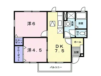 ハッピーセブン(2DK/1階)の間取り写真
