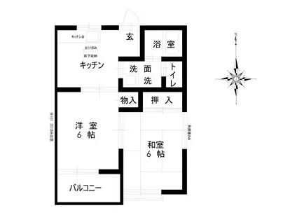 グリーンパレス西郷(2DK/1階)の間取り写真