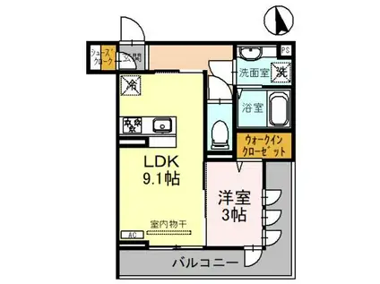 ラルジュ飯塚(1LDK/2階)の間取り写真