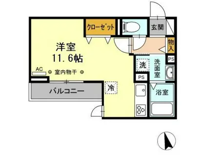D-HILLS中沢(ワンルーム/2階)の間取り写真