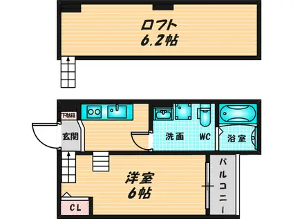 LAZWARD HIGASHIOSAKA ラズワルドヒガシオオサカ(1K/2階)の間取り写真