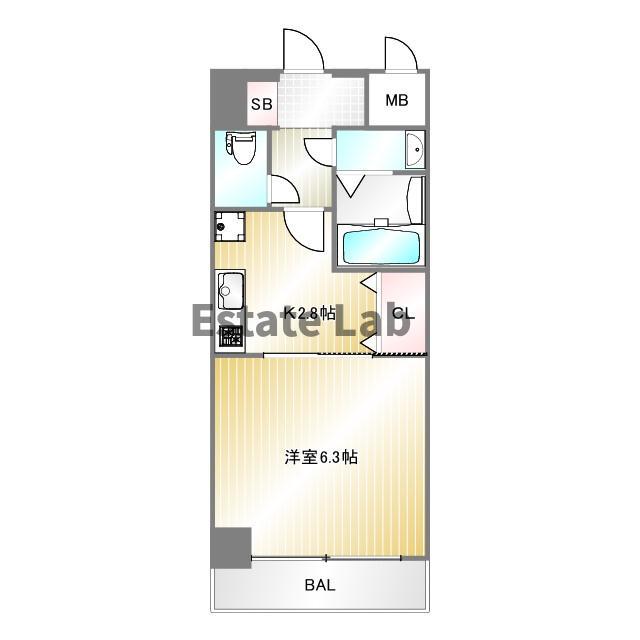 セオリー神戸アクアグルーブ(1K/3階)の間取り写真