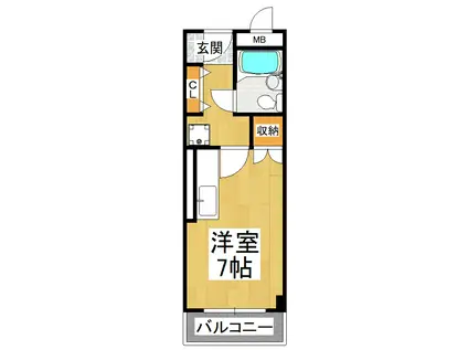 キューデンス21A棟(ワンルーム/1階)の間取り写真