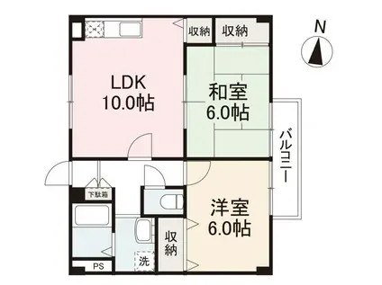 フォブール屋島東(2LDK/2階)の間取り写真