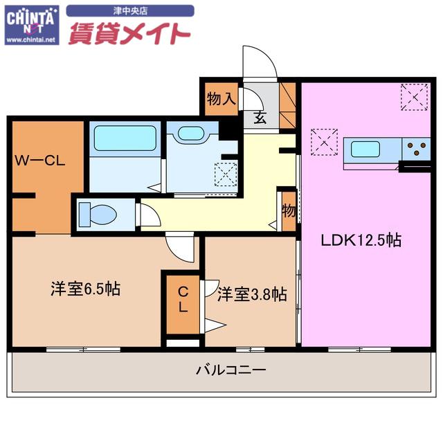 ディーシャンブル南丸之内 B棟(2LDK/1階)の間取り写真