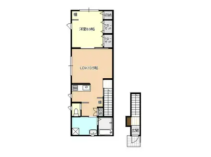 サニーヒル小豆崎 ウエスト(1LDK/2階)の間取り写真