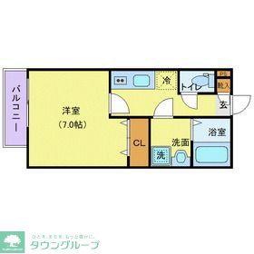 ジーメゾン埼玉本郷町プリミア(1K/2階)の間取り写真