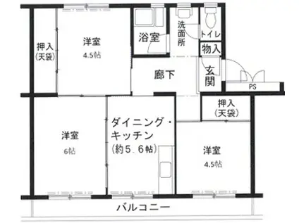 ビレッジハウス志染6号棟(3DK/2階)の間取り写真