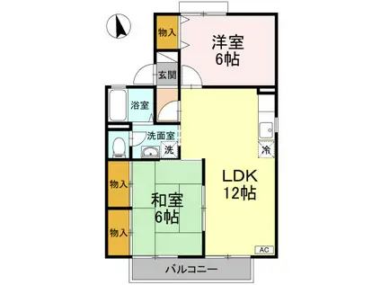 サンタウン円座 E棟(2LDK/1階)の間取り写真