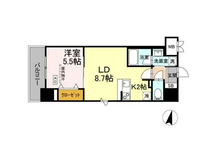 BULL HOUSE(1LDK/8階)の間取り写真