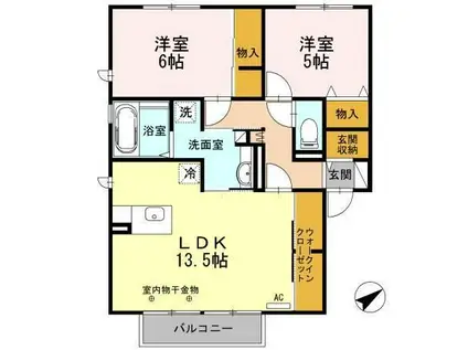 イーストヒルズ高松A(2LDK/2階)の間取り写真