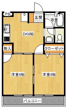 エバーグリーンA棟(2DK/2階)の間取り写真