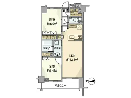 オープンレジデンシア千駄木(2LDK/2階)の間取り写真