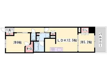 サンメゾン姫路古二階町(2LDK/13階)の間取り写真