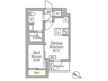 アジールコート三宿テラス(1DK/2階)の間取り写真