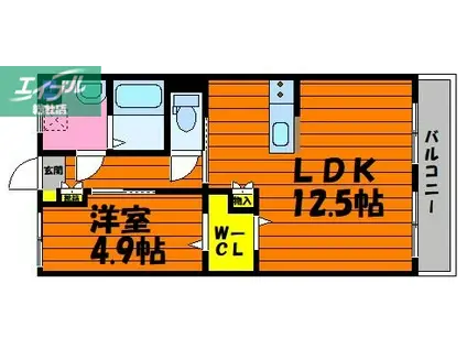 クオーレ清音(1LDK/2階)の間取り写真