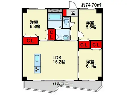 KSK中須コアプレイス(3LDK/4階)の間取り写真