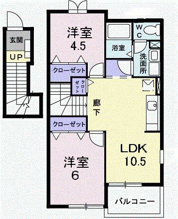 ノーヴァ壱番館(2LDK/2階)の間取り写真