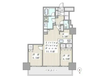 プライムパークス品川シーサイド ザ・タワー(2LDK/26階)の間取り写真