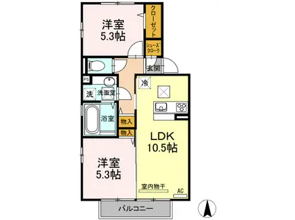 セントラル レジデンス D棟(2LDK/1階)の間取り写真