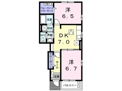 カルム エレガンス(2DK/1階)の間取り写真