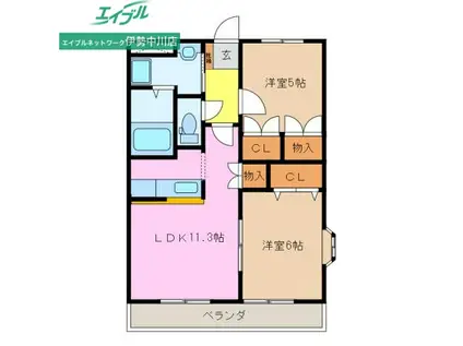 カンタベリー(2LDK/2階)の間取り写真