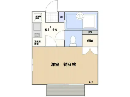 フラットB(1K/1階)の間取り写真