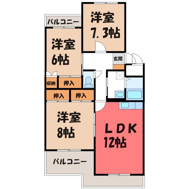 ファランドール井野(3LDK/3階)の間取り写真