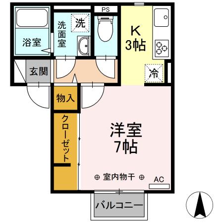 サテライト海老名(1K/2階)の間取り写真