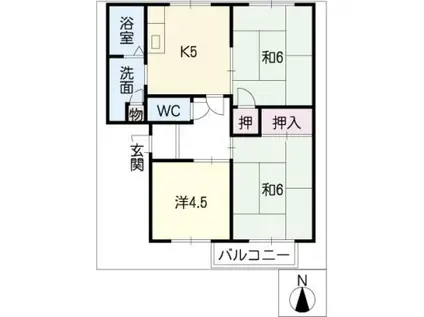 グリーンサイド(3K/2階)の間取り写真
