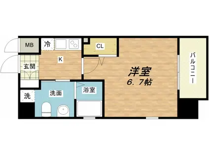 レジディア谷町(1K/2階)の間取り写真