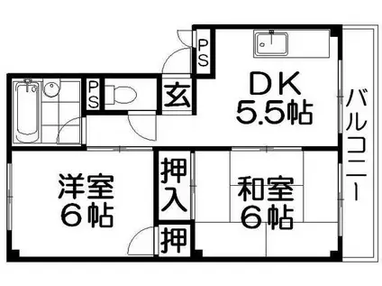 第1パークサイドハイツ(2DK/3階)の間取り写真
