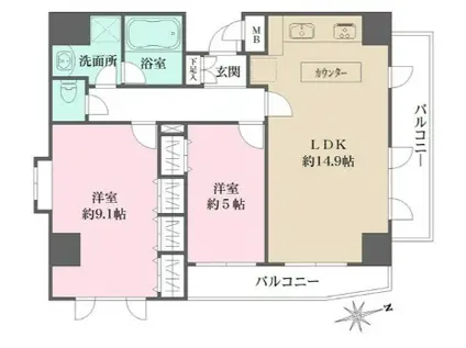 アフェア世田谷(2LDK/5階)の間取り写真