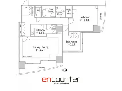 河田町ガーデン クラブフロア(2LDK/31階)の間取り写真