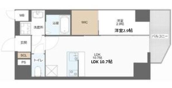 MELDIA CREST 桜ノ宮 KIRSCH(1LDK/6階)の間取り写真