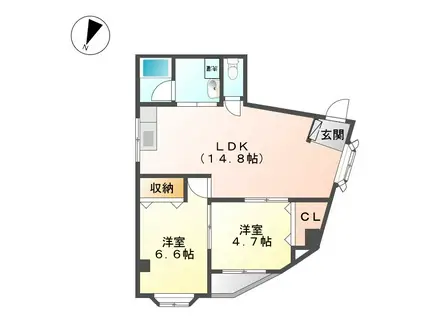 まつ葉ビル(2LDK/4階)の間取り写真
