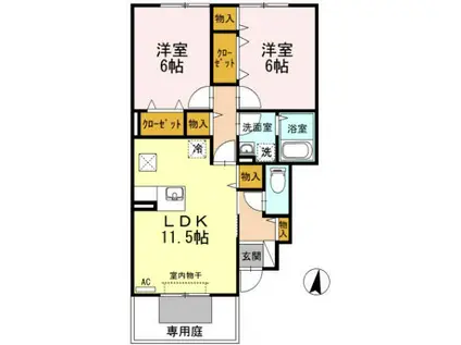 グランリーオA棟(2LDK/1階)の間取り写真