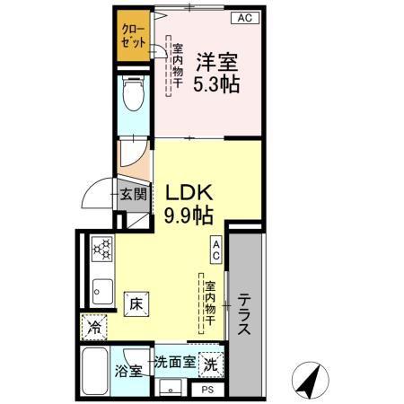 ドムスクレスト南林間(1LDK/1階)の間取り写真
